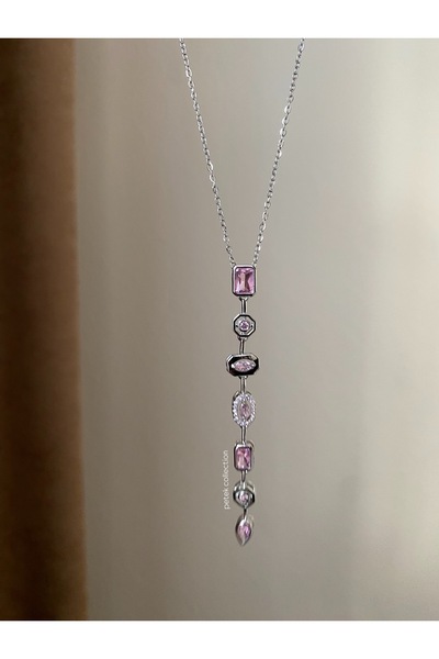 Petek Collection Colorful Stone Y Necklace Low-Cut Necklace (Steel)