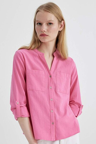 DeFacto Regular Fit Uzun Kollu Keten Görünümlü Gömlek V2522AZ24SP