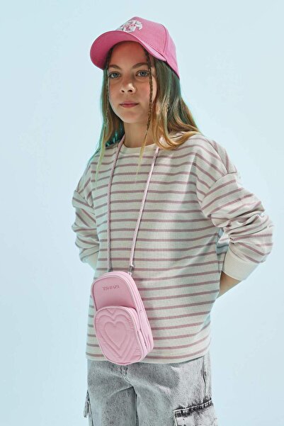 DeFacto Kız Çocuk Relax Fit Bisiklet Yaka Çizgili Sweatshirt B7378A824SP