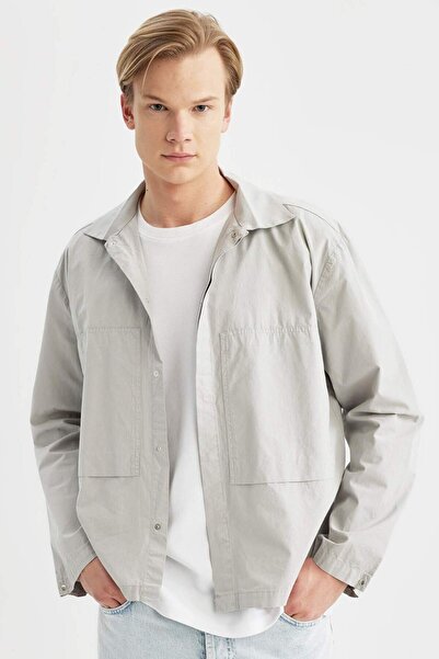 DeFacto Πουκάμισο με μακρυμάνικο αλεξίπτωτο από 100% βαμβάκι Relax Fit B8854A...