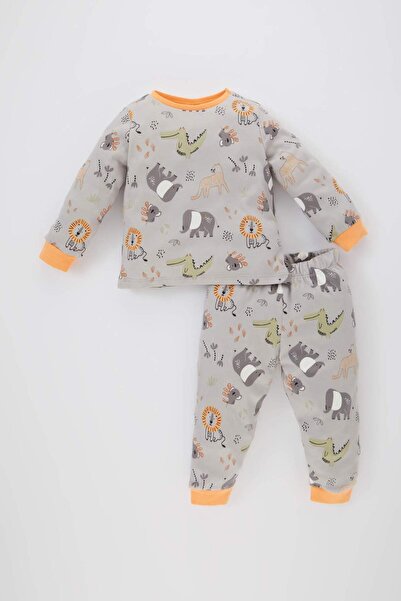 DeFacto Baby Boy Safari Printed Long Sleeve Pajama Set B7736A524Sp