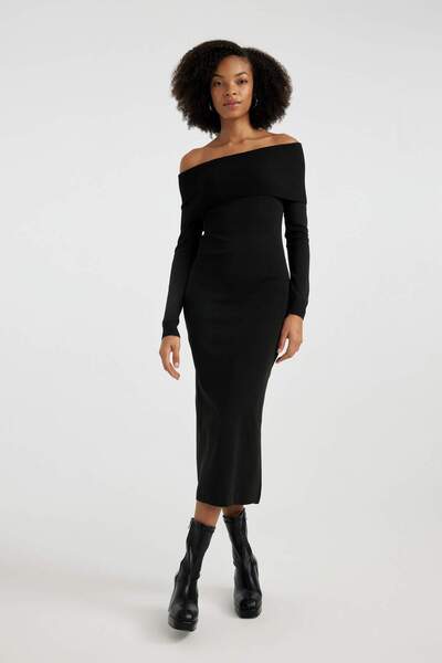 DeFacto Μακρυμάνικο φόρεμα με ανοιχτό ώμο με λεπτή εφαρμογή C0618ax23wn