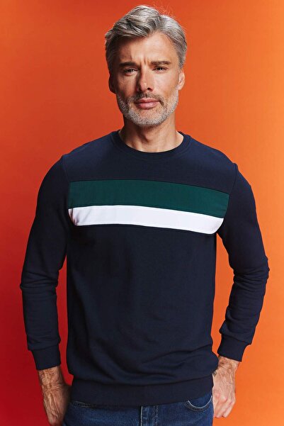 DeFacto Regular Fit Color Block Crew Neck Basic Plain Sweatshirt B1871Ax23Au