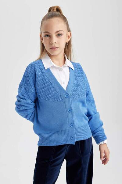 DeFacto Girl's V-Neck Knitwear Cardigan B5891A823Wn
