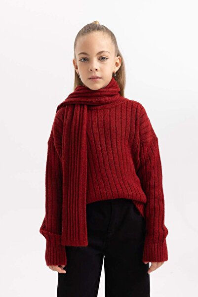 DeFacto Girl's Crew Neck Scarf Sweater 2-Piece Set B2672A823Wn