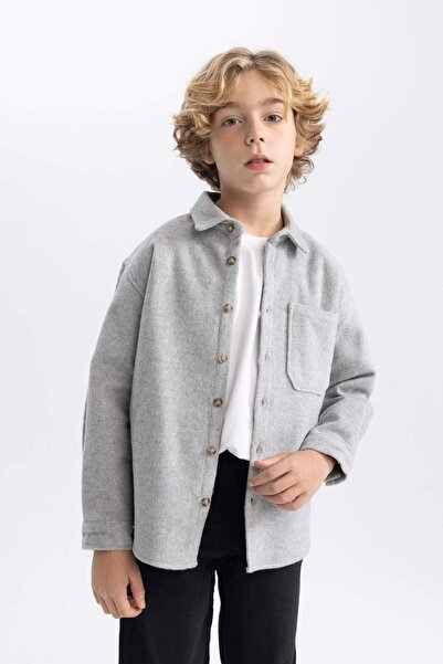 DeFacto Erkek Çocuk Oversize Geniş Kalıp Yün Görünümlü Uzun Kollu Gömlek B796...