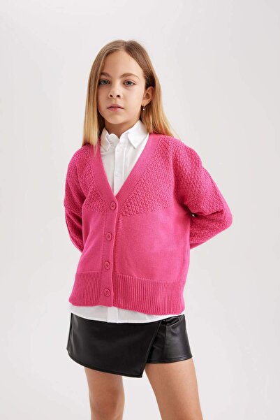 DeFacto Girl's V-Neck Knitwear Cardigan B5891A823Wn