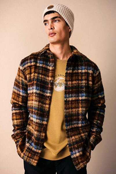 DeFacto Polo Yaka Düğmeli Kareli Uzun Kollu Gömlek Ceket A7997AX23WN