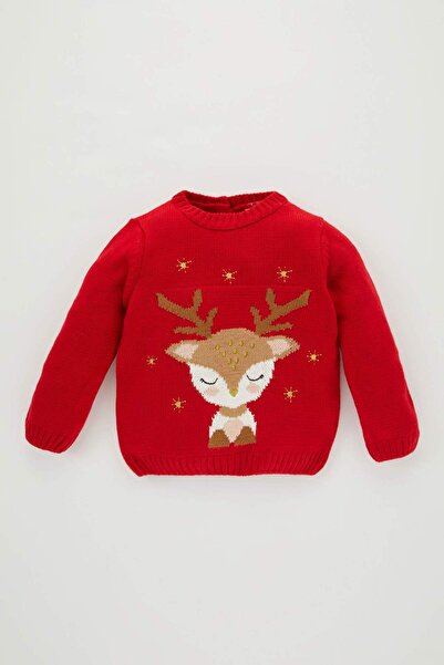 DeFacto سترة بياقة دائرية للأطفال البنات بتصميم عيد الميلاد A4091A523WN