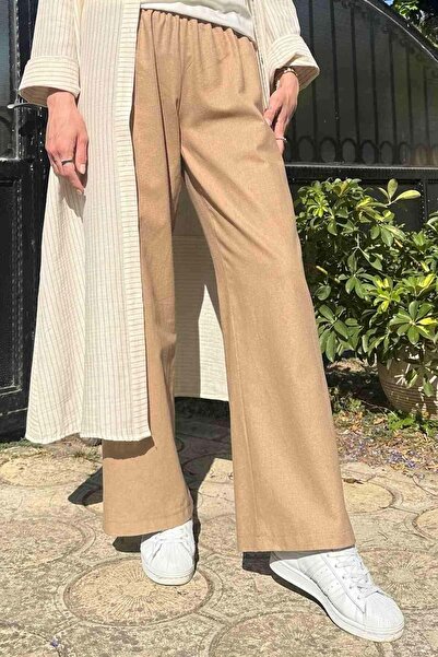 Rabia Şamlı Milky Brown Linen Trousers