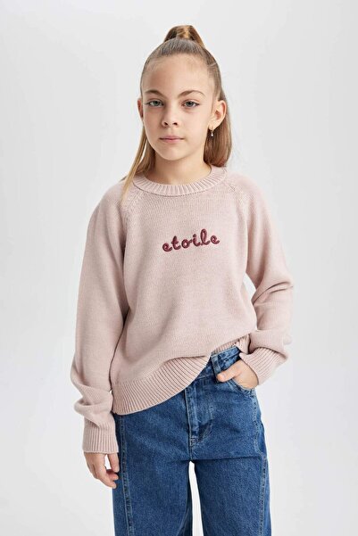 DeFacto Girl's Crew Neck Printed Knitwear Sweater B5894A823Wn