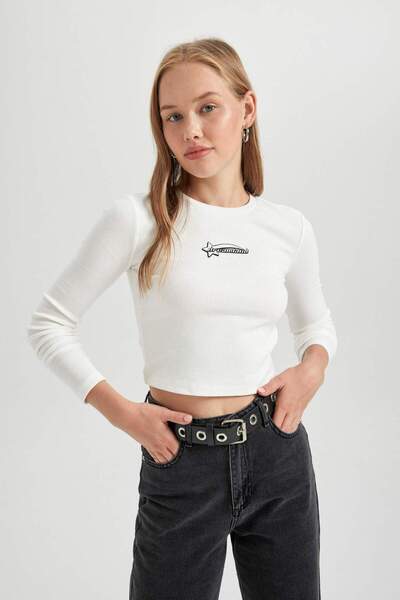 DeFacto Fitted Corded Fabric Ribbed Knit Long Sleeve T-Shirt B3346Ax23Au