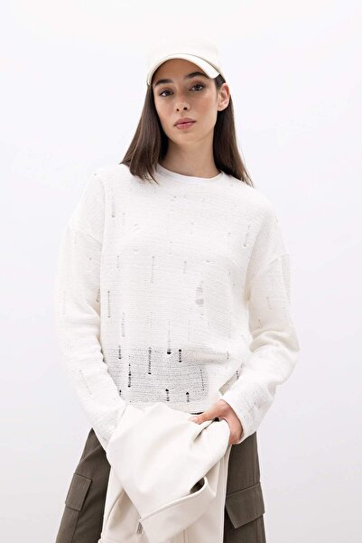 DeFacto Crochet Fit Crew Neck Long Sleeve Crochet T-Shirt Tunic B3717Ax23Au