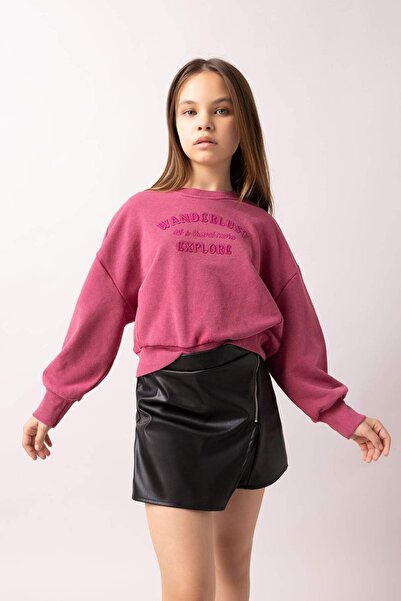 DeFacto Girl's Oversize Wide Fit Crew Neck Printed Sweatshirt A9423A823Wn