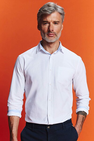 DeFacto Regular Fit Oxford Basic Düz Uzun Kollu Beyaz Gömlek B1873AX23AU