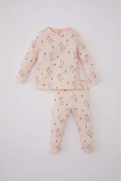 DeFacto Kız Bebek Tavşan Baskılı Fitilli Kaşkorse Uzun Kollu Pijama Takımı A9...