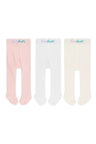 Novibaby 3 Pack Baby and Kids Pantyhose Newborn Socks Girls Boys White Ecru Pink