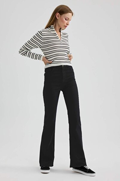 DeFacto Flare Fit Spanish Leg Pocket Regular Waist Long Length Gabardine Trou...