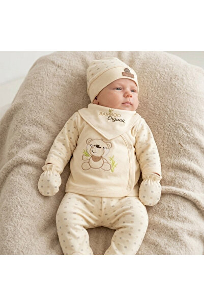 Pure Boutique Costumas bebelus 5 piese din bumbac cu broderie ursulet, set co...