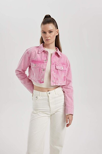 DeFacto Oversized Fit Cropped Pink Gabardine Shirt Jacket B4208Ax23Au