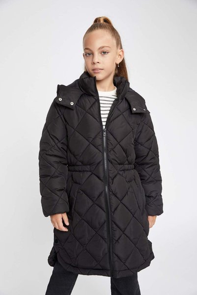 DeFacto Girl's Waterproof Hooded Quilted Piece Long Coat A0890A823Au
