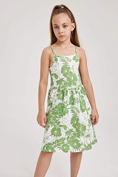 DeFacto Gemustertes Baumwoll-Trägerkleid für Mädchen B0674A8NS