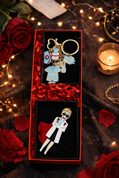 PULİNİN DÜKKANI Doktorlara Özel Hediye Seti – Doktor Temalı Anahtarlık ve Kad...