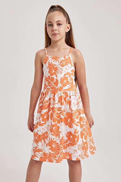 DeFacto Gemustertes Baumwoll-Trägerkleid für Mädchen B0674A8NS