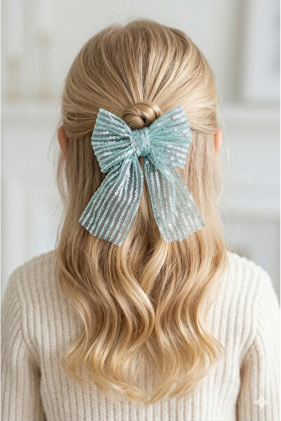 chipiques Gümüş Payet ve Boncuk İşlemeli Mint Yeşil Tül Balerin Fiyonk Klips ...