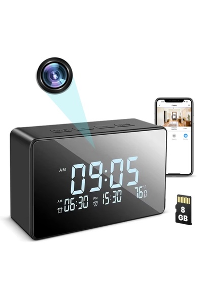 iUni Ceas de birou cu cameră spion IP61, Full HD, 8GB, Wi-Fi, vedere nocturnă...