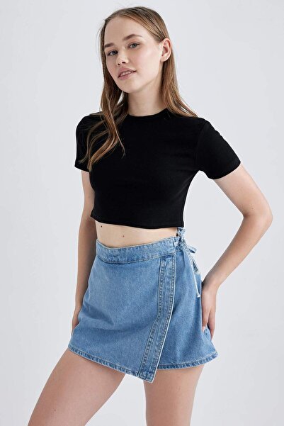 DeFacto Εφαρμοστό κοντομάνικο μπλουζάκι Βαμβάκι lu B0688AXNS