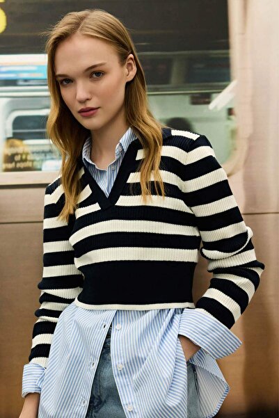 DeFacto Coool Slim Fit Striped Polo Neck Knitwear Sweater A2060Ax23Au