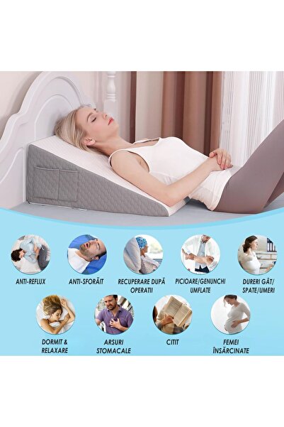 Linomag Pernă de susținere înclinată din spumă cu memorie Linomag®, antireflux și sforăit, lavabilă, alb/gri