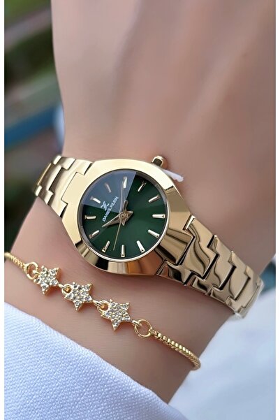 Daniel Klein Orijinal Kadın Kol Saati Altın Yeşil Renk Yeni Sezon Bileklik He...
