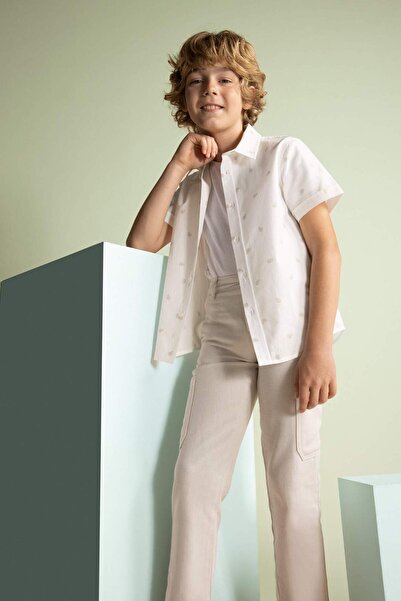 DeFacto Boy's Patterned Poplin Short Sleeve Shirt Z3147A623Sm