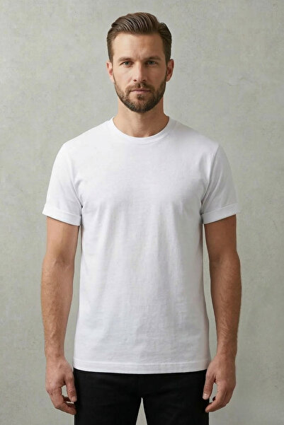 FHELIA Ανδρικό λευκό μπλουζάκι Comfort Fit Basic 100% Βαμβάκι ποντοσημείων