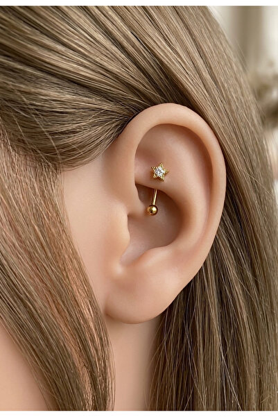 kurukafagift Çelik Yıldız Figürlü Kıkırdak Banana Rook Piercing Parlak Zirkon...