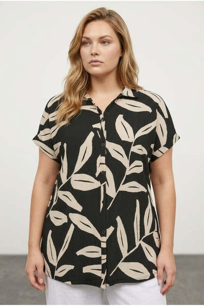 Stil Diva Πουκάμισο με μοτίβο με κοντό μανίκι με κουμπιά μπροστά 321855