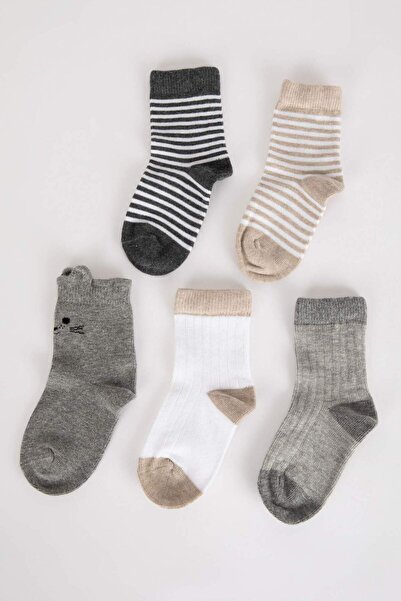 DeFacto Момчешки бебешки памучни дълги чорапи, 5 чифта A1376A5NS