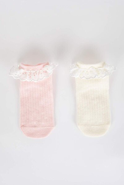 DeFacto Stitch-Free 2-Pack of Cotton Long Socks for Baby Girl A1420A5Ns
