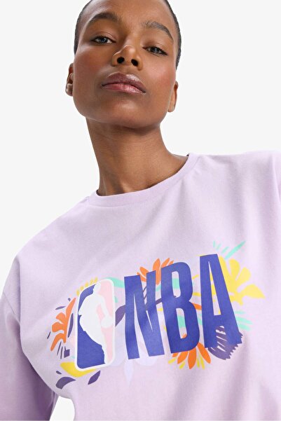 DeFacto Μπλουζάκι NBA Wordmark oversized με φαρδιά γραμμή και κοντό μανίκι A4...