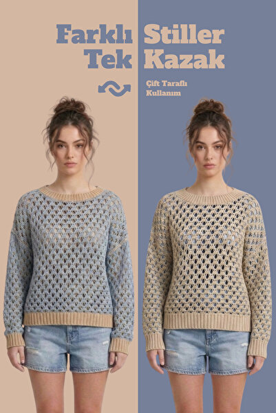 Neden Tekstil Reversible Knitwear Sweater Special Design Two Ways to Use F Me...