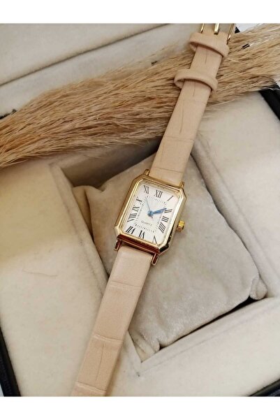 QUARTZ Marka Vintage Roma Rakamlı BEJ RENK Kordon Kare Çelik Kadın Kol Saati