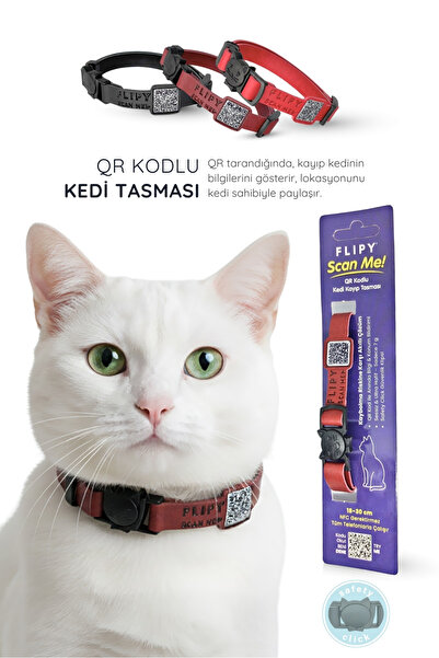 Flipy QR Kodlu Kedi Tasması. Safety Click Özellikli, Kaçma Riskine Karşı Bilg...