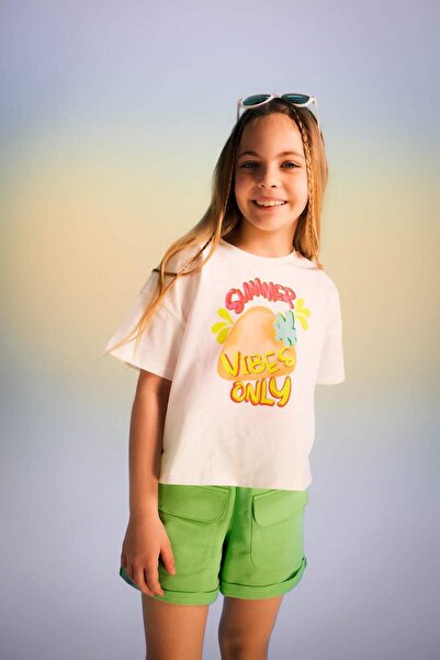 DeFacto Κοντομάνικο μπλουζάκι για κορίτσια με στάμπα A1758A823HS