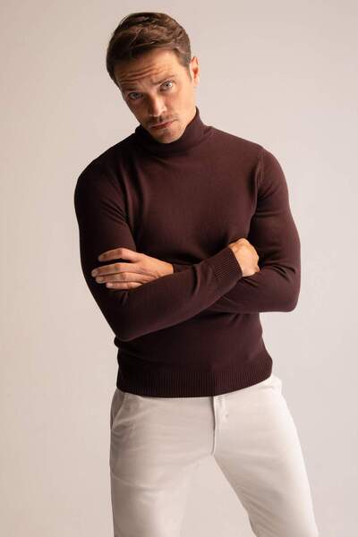 DeFacto slim fit Dar croială Pulover tricotat simplu cu guler înalt basic R11...