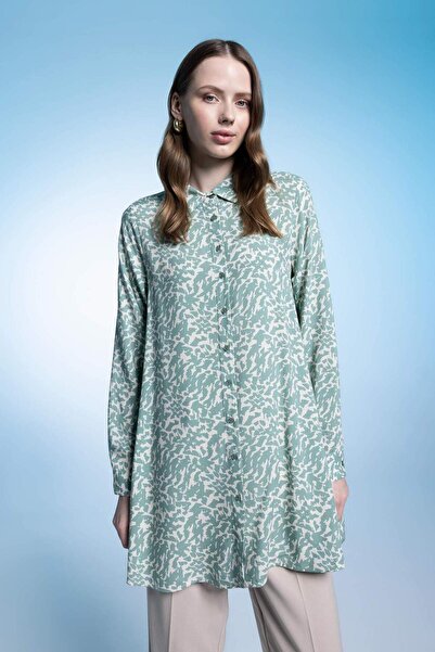 DeFacto Košilová tunika s dlouhým rukávem a leopardím vzorem, klasický střih ...