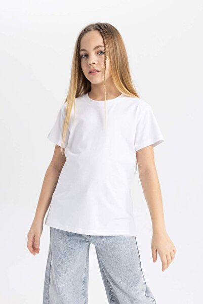 DeFacto Girl's White Crew Neck Short Sleeve School t Shirt Z7718A623Sm