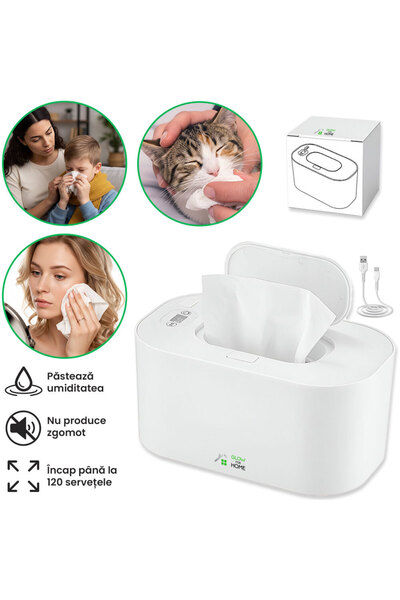 GlowforHome Incalzitor servetele umede bebelusi, cutie depozitare, 4 moduri 4...
