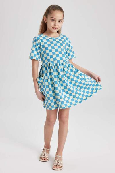 DeFacto Girls Patterned Short Sleeve Combed Cotton Dress Z4934A623Sm